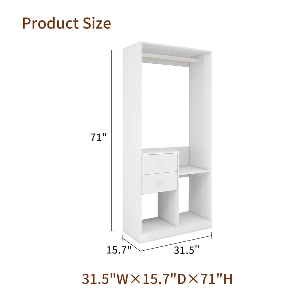 305 GreyCloset System: Walk-in Closet Organizer System with 4 Drawers Closet Kit with Shelves Hanging Rod Metal Handles Built-in Storage Organization 31.5"W x 15.7"D x 70.8"H Pi-Mart