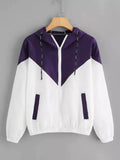 Color Block Hooded Jacket with Elastic Waist (Summer)