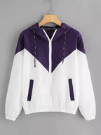 Color Block Hooded Jacket with Elastic Waist (Summer)