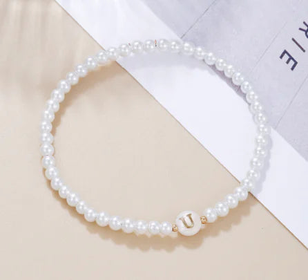 Dainty Faux Pearl Bead Initial Bracelet for Women Pi-Mart