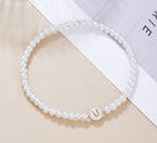 Dainty Faux Pearl Bead Initial Bracelet for Women Pi-Mart