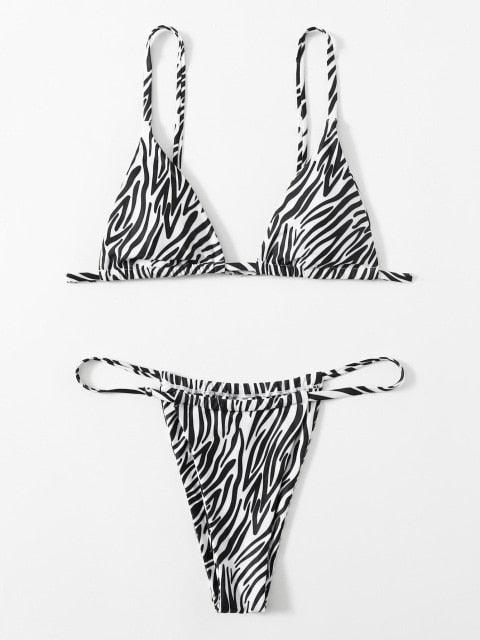 Zebra Print Push Up Bikini New Arrival Padded Bra Low Waist Swimsuit Female Swimwear Women Women's Ruffle Triangle Bikini Frill Printed String Tie Side Two Piece Set Swimsuit Stevvex
