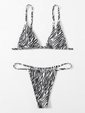 Zebra Print Push Up Bikini New Arrival Padded Bra Low Waist Swimsuit Female Swimwear Women Women's Ruffle Triangle Bikini Frill Printed String Tie Side Two Piece Set Swimsuit Stevvex