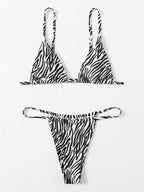 Zebra Print Push Up Bikini New Arrival Padded Bra Low Waist Swimsuit Female Swimwear Women Women's Ruffle Triangle Bikini Frill Printed String Tie Side Two Piece Set Swimsuit Stevvex