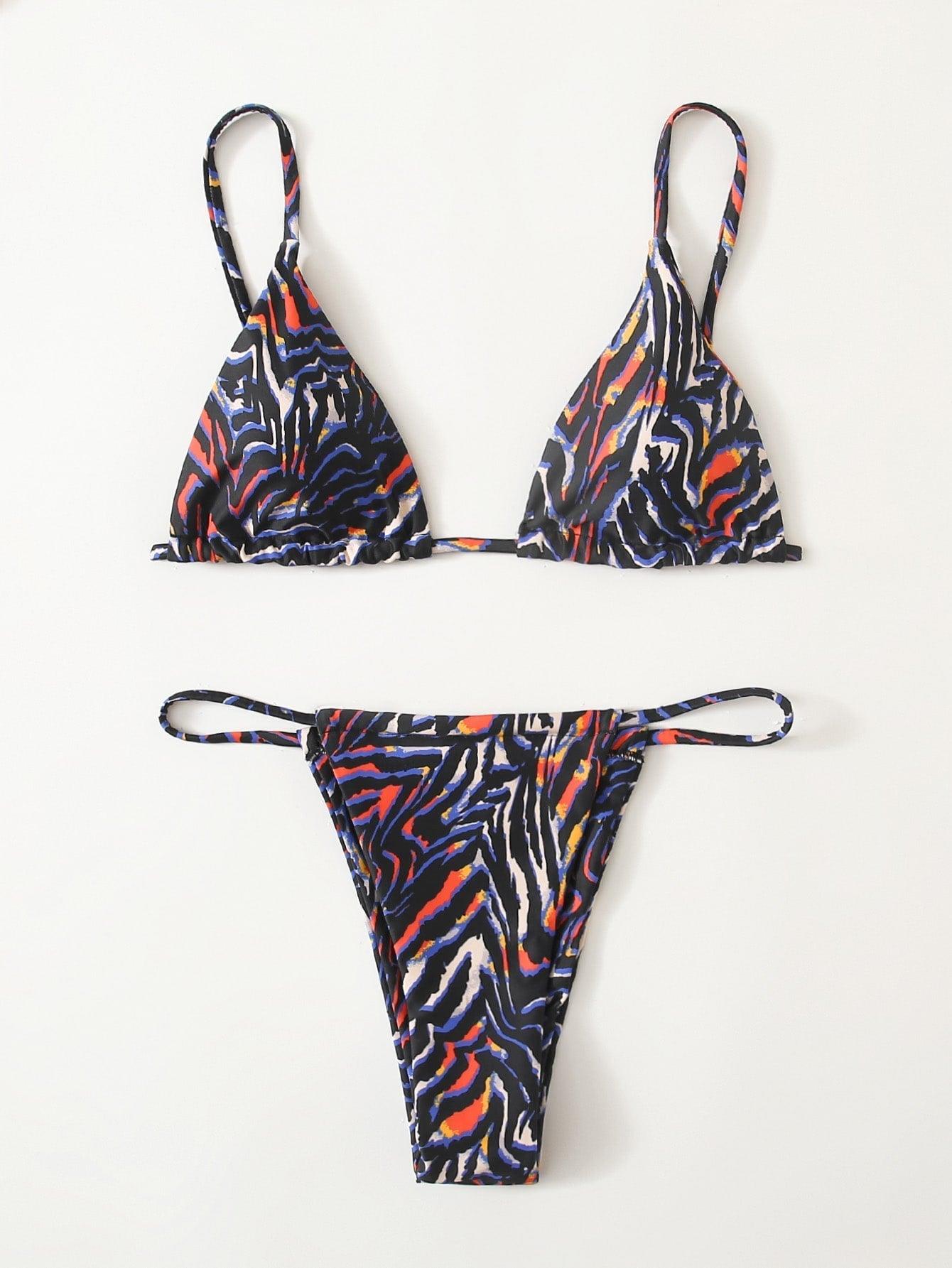 Zebra Print Push Up Bikini New Arrival Padded Bra Low Waist Swimsuit Female Swimwear Women Women's Ruffle Triangle Bikini Frill Printed String Tie Side Two Piece Set Swimsuit Stevvex