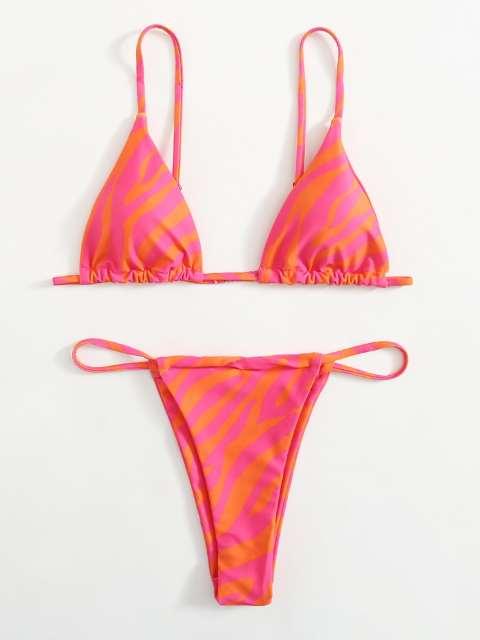 Zebra Print Push Up Bikini New Arrival Padded Bra Low Waist Swimsuit Female Swimwear Women Women's Ruffle Triangle Bikini Frill Printed String Tie Side Two Piece Set Swimsuit Stevvex