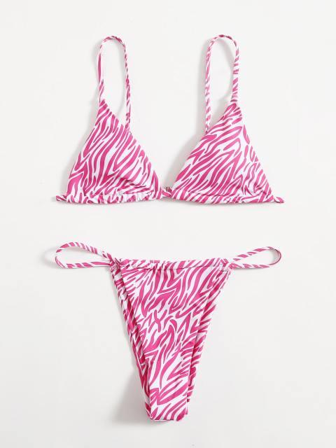 Zebra Print Push Up Bikini New Arrival Padded Bra Low Waist Swimsuit Female Swimwear Women Women's Ruffle Triangle Bikini Frill Printed String Tie Side Two Piece Set Swimsuit Stevvex