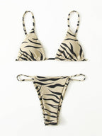 Zebra Print Push Up Bikini New Arrival Padded Bra Low Waist Swimsuit Female Swimwear Women Women's Ruffle Triangle Bikini Frill Printed String Tie Side Two Piece Set Swimsuit Stevvex