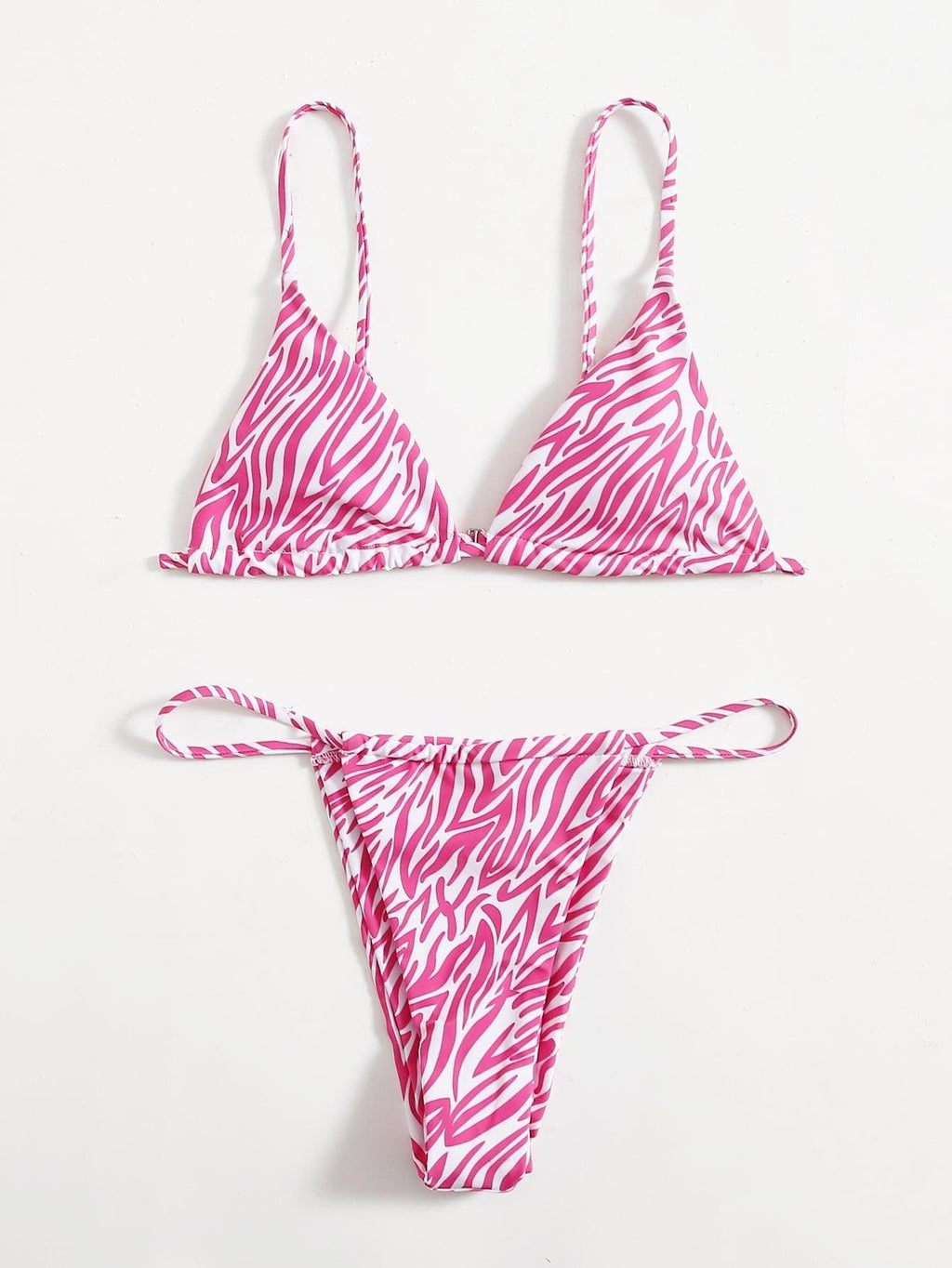 Zebra Print Push Up Bikini New Arrival Padded Bra Low Waist Swimsuit Female Swimwear Women Women's Ruffle Triangle Bikini Frill Printed String Tie Side Two Piece Set Swimsuit Stevvex