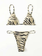 Zebra Print Push Up Bikini New Arrival Padded Bra Low Waist Swimsuit Female Swimwear Women Women's Ruffle Triangle Bikini Frill Printed String Tie Side Two Piece Set Swimsuit Stevvex