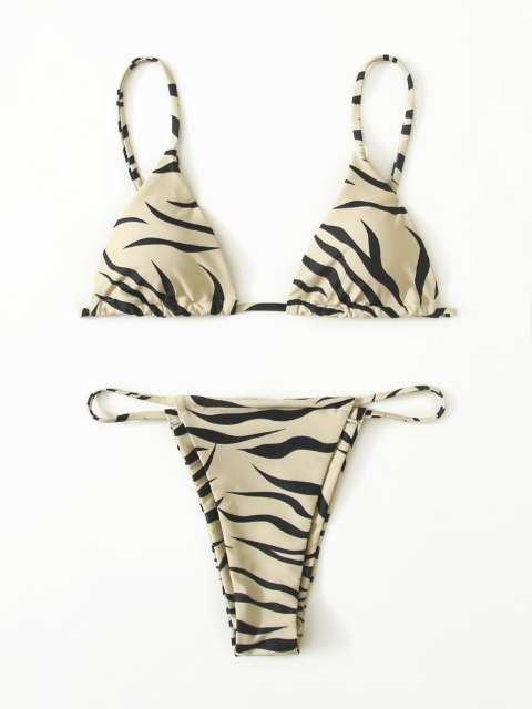Zebra Print Push Up Bikini New Arrival Padded Bra Low Waist Swimsuit Female Swimwear Women Women's Ruffle Triangle Bikini Frill Printed String Tie Side Two Piece Set Swimsuit Stevvex