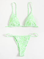 Zebra Print Push Up Bikini New Arrival Padded Bra Low Waist Swimsuit Female Swimwear Women Women's Ruffle Triangle Bikini Frill Printed String Tie Side Two Piece Set Swimsuit Stevvex