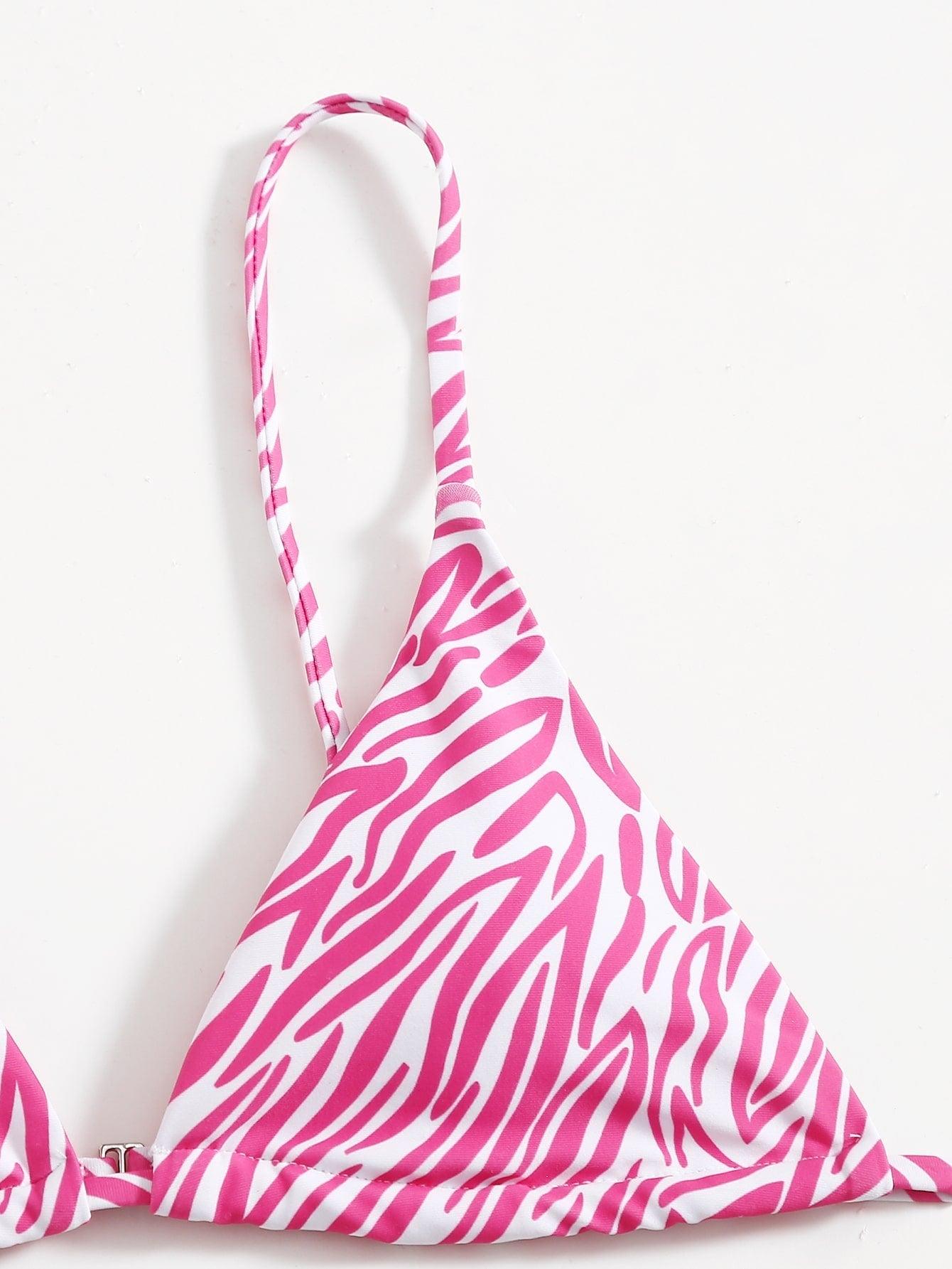 Zebra Print Push Up Bikini New Arrival Padded Bra Low Waist Swimsuit Female Swimwear Women Women's Ruffle Triangle Bikini Frill Printed String Tie Side Two Piece Set Swimsuit Stevvex