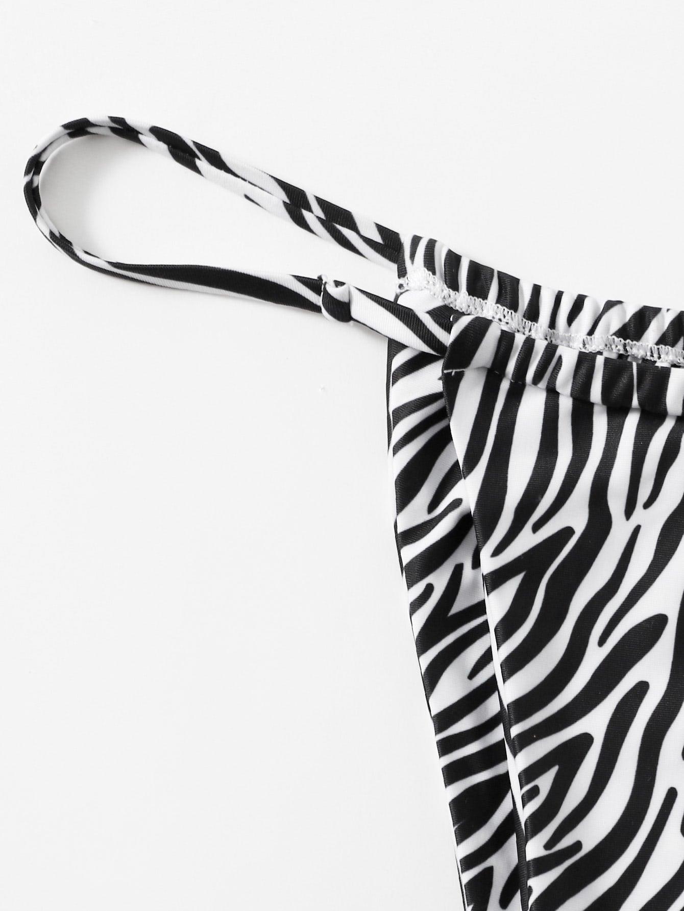 Zebra Print Push Up Bikini New Arrival Padded Bra Low Waist Swimsuit Female Swimwear Women Women's Ruffle Triangle Bikini Frill Printed String Tie Side Two Piece Set Swimsuit Stevvex