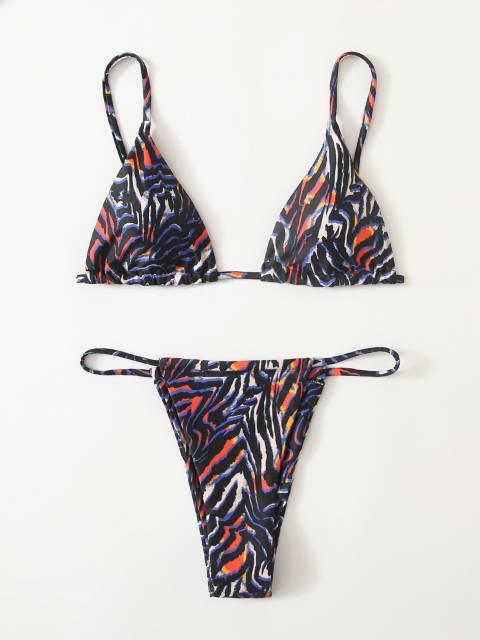 Zebra Print Push Up Bikini New Arrival Padded Bra Low Waist Swimsuit Female Swimwear Women Women's Ruffle Triangle Bikini Frill Printed String Tie Side Two Piece Set Swimsuit Stevvex