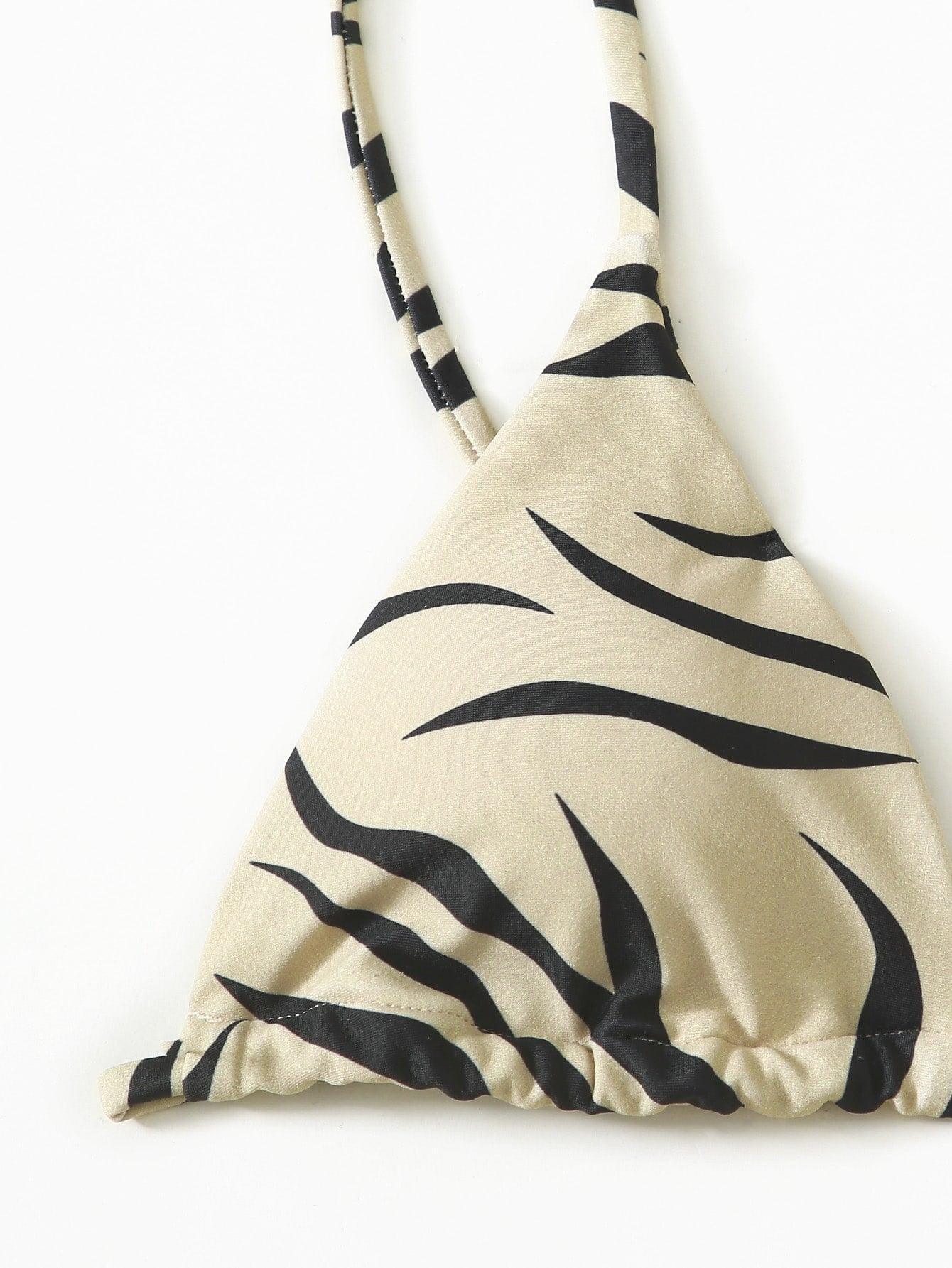 Zebra Print Push Up Bikini New Arrival Padded Bra Low Waist Swimsuit Female Swimwear Women Women's Ruffle Triangle Bikini Frill Printed String Tie Side Two Piece Set Swimsuit Stevvex