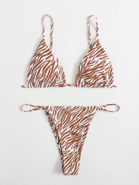 Zebra Print Push Up Bikini New Arrival Padded Bra Low Waist Swimsuit Female Swimwear Women Women's Ruffle Triangle Bikini Frill Printed String Tie Side Two Piece Set Swimsuit Stevvex