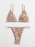 Zebra Print Push Up Bikini New Arrival Padded Bra Low Waist Swimsuit Female Swimwear Women Women's Ruffle Triangle Bikini Frill Printed String Tie Side Two Piece Set Swimsuit Stevvex
