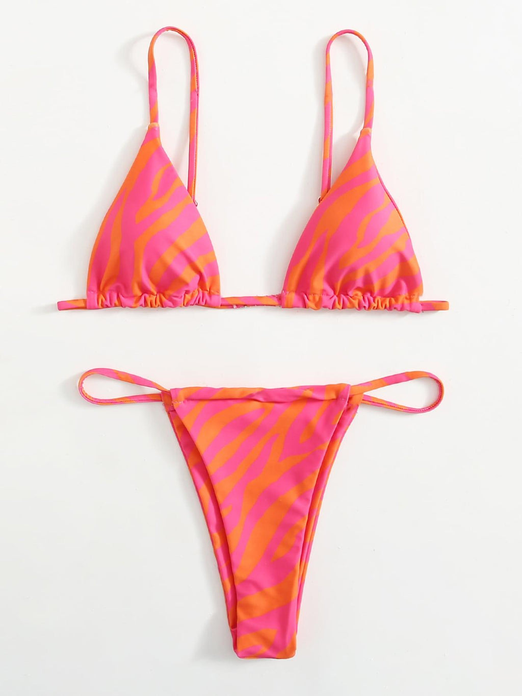 Zebra Print Push Up Bikini New Arrival Padded Bra Low Waist Swimsuit Female Swimwear Women Women's Ruffle Triangle Bikini Frill Printed String Tie Side Two Piece Set Swimsuit Stevvex