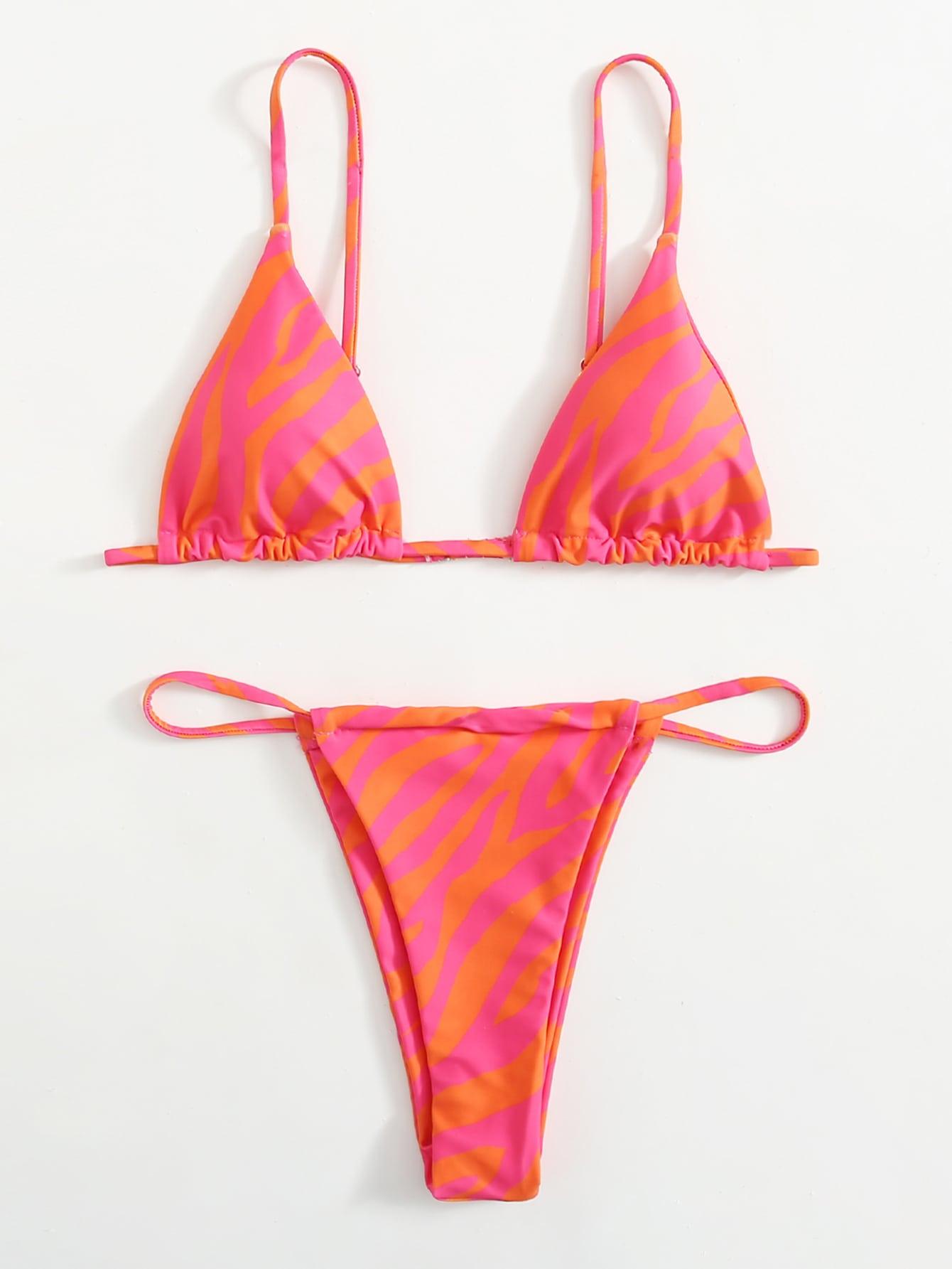Zebra Print Push Up Bikini New Arrival Padded Bra Low Waist Swimsuit Female Swimwear Women Women's Ruffle Triangle Bikini Frill Printed String Tie Side Two Piece Set Swimsuit Stevvex