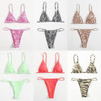 Zebra Print Push Up Bikini New Arrival Padded Bra Low Waist Swimsuit Female Swimwear Women Women's Ruffle Triangle Bikini Frill Printed String Tie Side Two Piece Set Swimsuit Stevvex