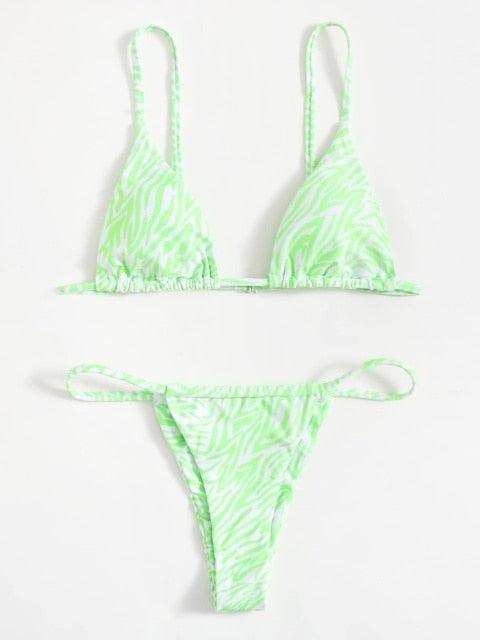 Zebra Print Push Up Bikini New Arrival Padded Bra Low Waist Swimsuit Female Swimwear Women Women's Ruffle Triangle Bikini Frill Printed String Tie Side Two Piece Set Swimsuit Stevvex