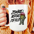 Zombie Before Coffee Ceramic Mug 15 oz Peachy Sunday