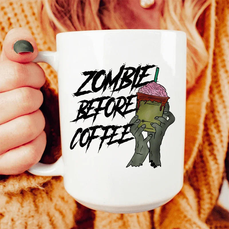 Zombie Before Coffee Ceramic Mug 15 oz Peachy Sunday