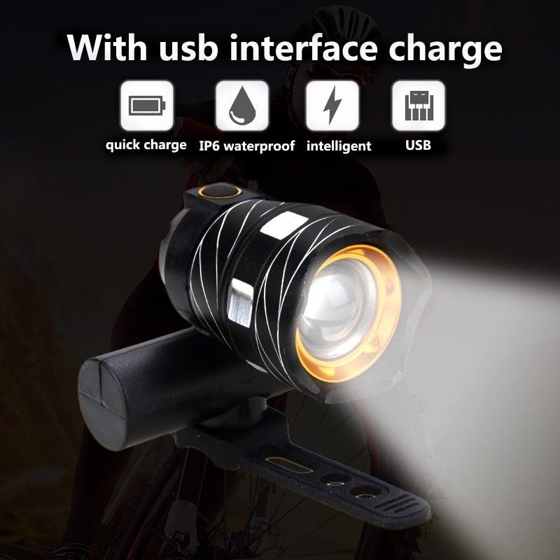 Zoomable LED Bicycle Light Bike Front Lamp Headlight With USB Rechargeable Built-In Battery Bike Light Set USB Rechargeable Powerful LED Bicycle Headlight And Tail Light Combo Stevvex