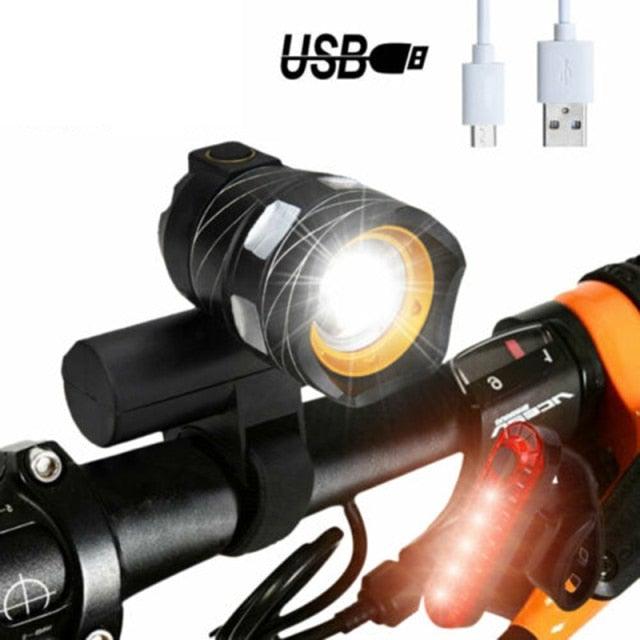Zoomable LED Bicycle Light Bike Front Lamp Headlight With USB Rechargeable Built-In Battery Bike Light Set USB Rechargeable Powerful LED Bicycle Headlight And Tail Light Combo Stevvex