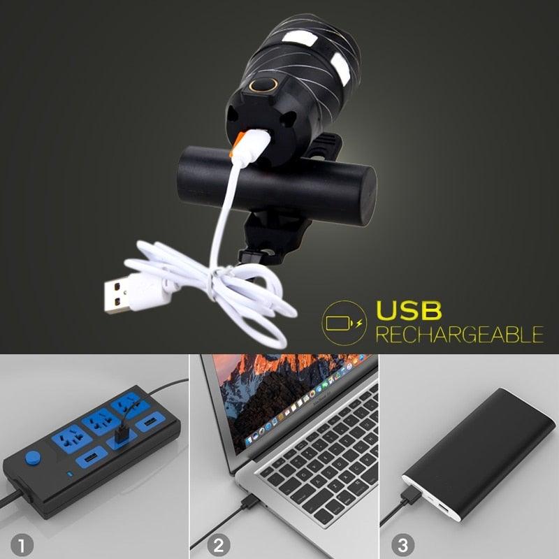 Zoomable LED Bicycle Light Bike Front Lamp Headlight With USB Rechargeable Built-In Battery Bike Light Set USB Rechargeable Powerful LED Bicycle Headlight And Tail Light Combo Stevvex