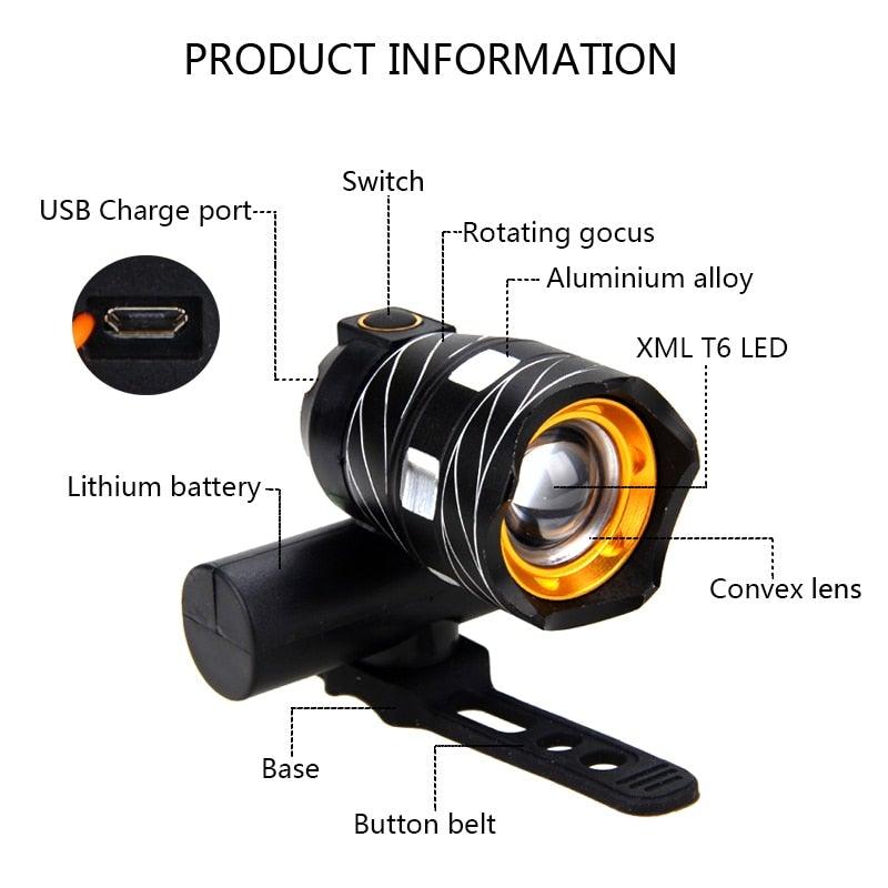 Zoomable LED Bicycle Light Bike Front Lamp Headlight With USB Rechargeable Built-In Battery Bike Light Set USB Rechargeable Powerful LED Bicycle Headlight And Tail Light Combo Stevvex