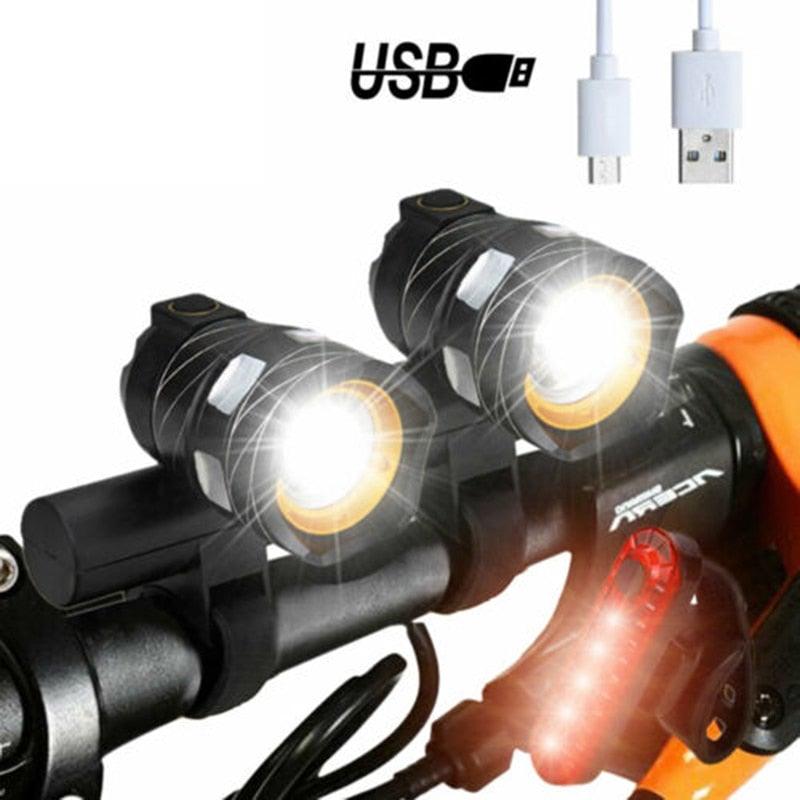 Zoomable LED Bicycle Light Bike Front Lamp Headlight With USB Rechargeable Built-In Battery Bike Light Set USB Rechargeable Powerful LED Bicycle Headlight And Tail Light Combo Stevvex