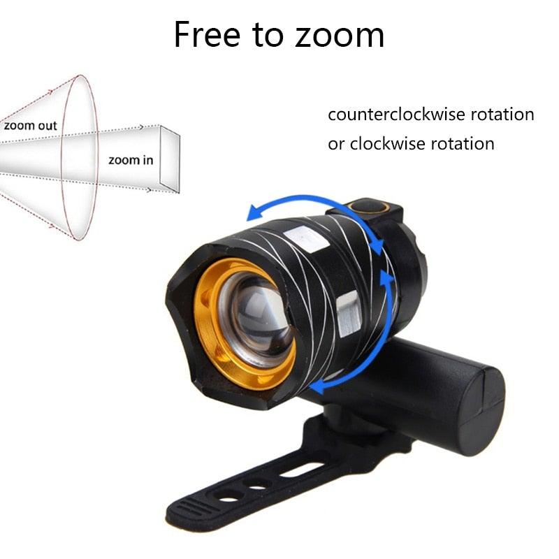 Zoomable LED Bicycle Light Bike Front Lamp Headlight With USB Rechargeable Built-In Battery Bike Light Set USB Rechargeable Powerful LED Bicycle Headlight And Tail Light Combo Stevvex