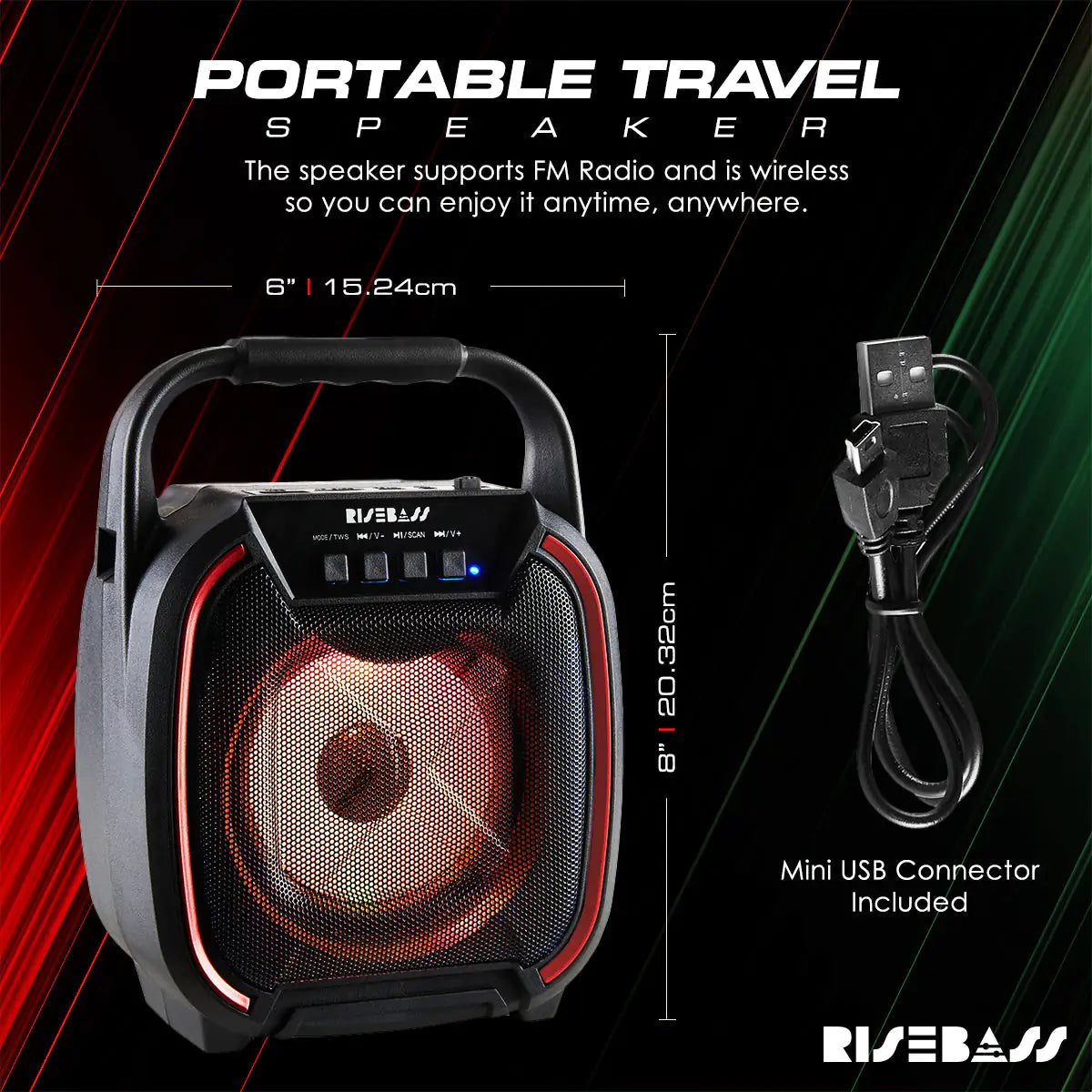 8" 600 watt Speaker - Portable Wireless Bluetooth Speaker with TWS Function Pi-Mart