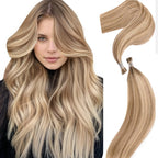 DIYOMO I Tip Hair Extensions - Human Hair #18/613 Dark Blonde Highlighted Bleach Blonde 16 Inch I Tip Hair Extensions For Women Soft & Natural Itip Hair Extensions Itip Human Hair Extensions 50G/70S Pi-Mart