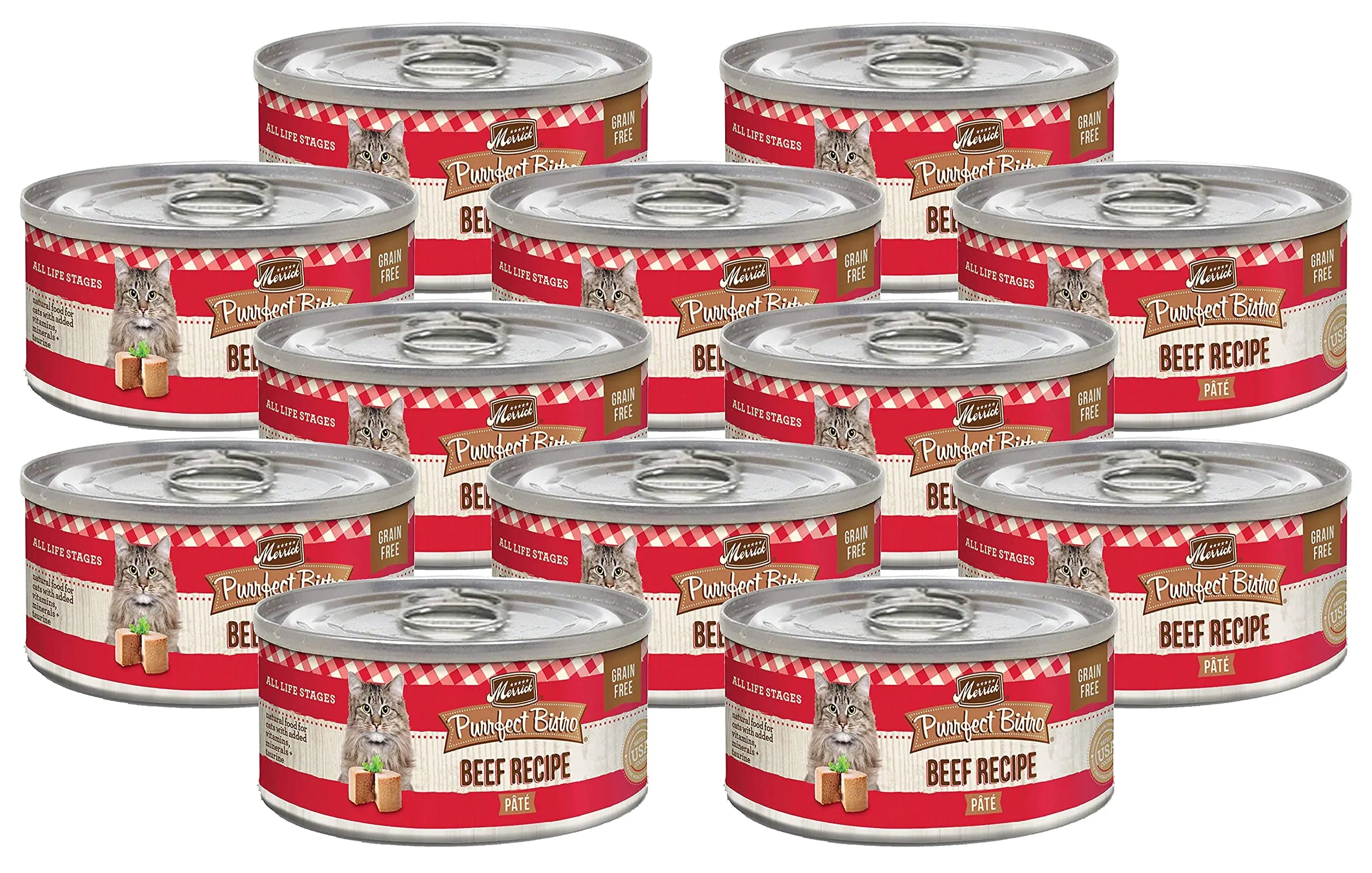 Merrick Purrfect Bistro Canned Wet Cat Food Beef Recipe Pâté Grain Free Natural Cat Food with Added Vitamins & Minerals for All Life Stages 3 OZ Can (Pack of 12) Lootquake LLC